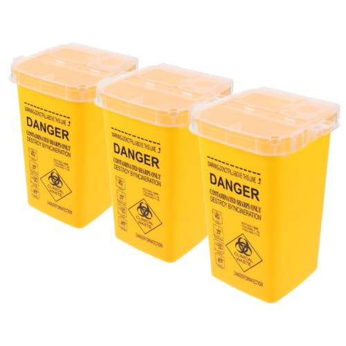 ERINGOGO 3 Stück Kleiner Sharps Bin mit Klappbarem Deckel Sicherer Abfallbehälter für Gebrauchte Medizinische Scharfe Gegenstände Tragbar für Reise Gym und Salon Klar Gekennzeichnet von ERINGOGO
