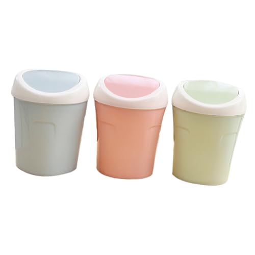 ERINGOGO 3 Stück Mini Mülleimer mit Schwingdeckel Kunststoff Kleiner Papierkorb für Schreibtisch Haushalt Küche Büro Vielseitig Platzierbar Robust und Leicht zu Reinigen von ERINGOGO