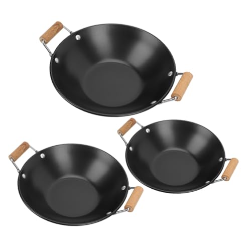 ERINGOGO 3 Stück Teiliges Edelstahl Kochgeschirr mit Holzgriff Kleine Antihaft Kochtöpfe mit Flachem Boden für Herd und Induktion Leichter Haushaltstopf für Hot Pot Camping und von ERINGOGO