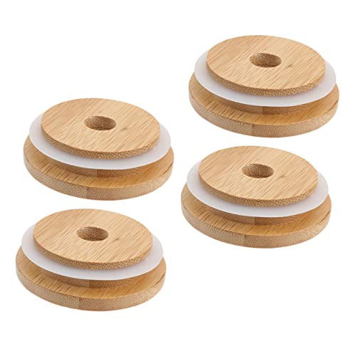ERINGOGO 4 Stück Bambusdeckel für Weithalsgläser mit Gummidichtung Auslaufsichere Holz Verschlüsse Luftdichte Bambusdeckel für Einmachgläser Wiederverwendbare Glasflaschen Deckel von ERINGOGO