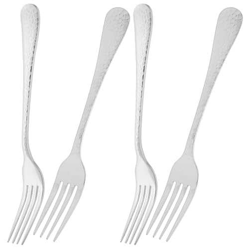 ERINGOGO 4 Stück Teiliges Edelstahl Besteckset mit Gehämmerter Oberfläche Langlebige Gabeln für Küche und Restaurant Spülmaschinenfest Modernes Design Stilvolle Silberware für Tischgedeck von ERINGOGO