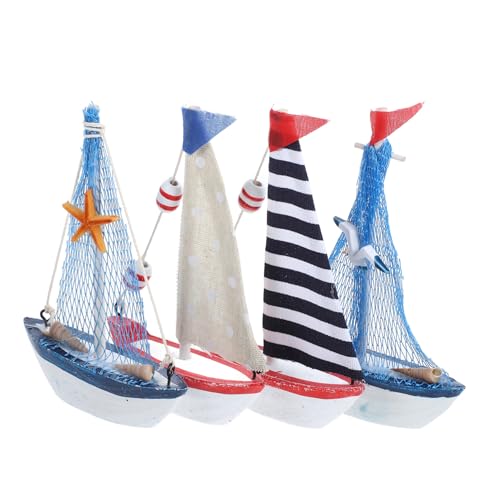 ERINGOGO 4 Stück Teiliges Mini Segelboot Modell im Mediterranen Stil Dekoratives Segelboot Ornament Langlebiges Wohnaccessoire Stilvolle Tisch und Bürodekoration Zufälliger Stil von ERINGOGO