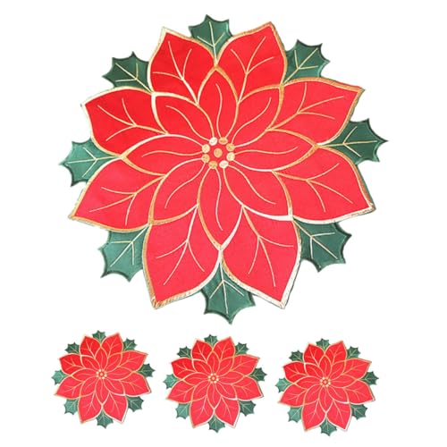 ERINGOGO 4 Stück Teiliges Weihnachts Tischset aus Rotem Leinen mit Poinsettia Stickerei Hitzebeständige Platzsets für Festliche Tafel Schützende Tischmatten gegen Flecken und Kratzer Deko ERINGOGO 4 Stück Teiliges Weihnachts Tischset aus Rotem Leinen mit Poinsettia Stickerei Hitzebeständige Platzsets für Festliche Tafel Schützende Tischmatten gegen Flecken und Kratzer Deko von ERINGOGO