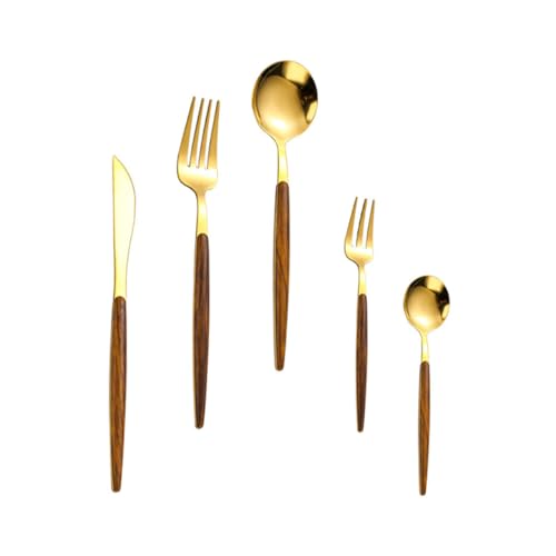ERINGOGO 5 Stück Teiliges Besteckset aus Edelstahl mit Goldenem Holzgriff mit Messer Gabel Löffel Kleiner Gabel und Kleinem Löffel Modernes Nordisches Design für Zuhause Restaurant Hotel ERINGOGO 5 Stück Teiliges Besteckset aus Edelstahl mit Goldenem Holzgriff mit Messer Gabel Löffel Kleiner Gabel und Kleinem Löffel Modernes Nordisches Design für Zuhause Restaurant Hotel von ERINGOGO