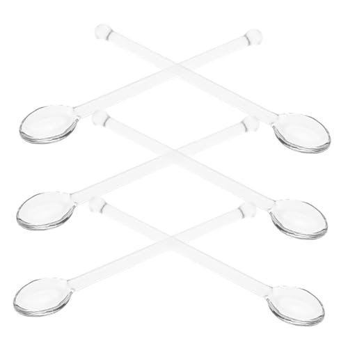 ERINGOGO 6 Stück Teiliges Hitzebeständige Glasrührlöffel Transparent Kleine Teelöffel für Kaffee Tee Desserts Vielseitige Glasstäbchen für Zuhause Bar Party und Cocktailmixen von ERINGOGO