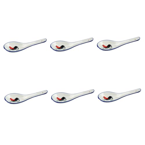 ERINGOGO 6 Stück Teiliges Keramik suppenlöffel Hitzebeständig Bemalt Eleganter Retro stil für Küche Robustes Porzellan für Suppen Reis Getränke und Buffetgebrauch von ERINGOGO