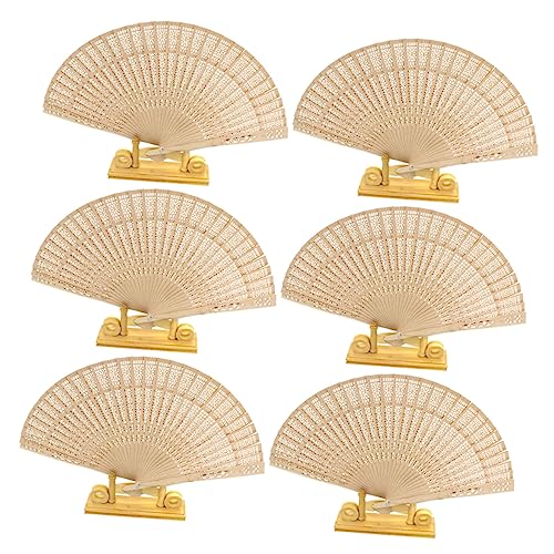ERINGOGO 6 Stück Teiliges Vintage Holz Faltventilator Handgefertigter Gravierter Faltbarer Holz Tanzfächer im Klassischen Chinesischen Stil Beige ERINGOGO 6 Stück Teiliges Vintage Holz Faltventilator Handgefertigter Gravierter Faltbarer Holz Tanzfächer im Klassischen Chinesischen Stil Beige von ERINGOGO