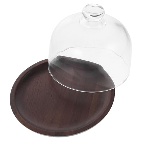 ERINGOGO Acacia Holz Dessertplatte mit Glasdeckel Servierplatte mit Staubschutzkappe Vielseitiges Tablett für Kuchen Obst Brot Präsentation zu Hause Cafés und Restaurants von ERINGOGO
