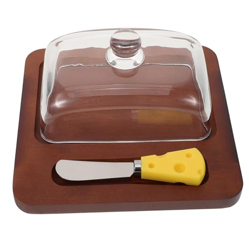 ERINGOGO Butterdose mit Transparentem Glasdeckel Holz butterbehälter mit Frischhaltedeckel Großer Butterkasten für Kühlschrank und Tisch Nordischer Stil Inklusive Praktischem Messerhalter von ERINGOGO