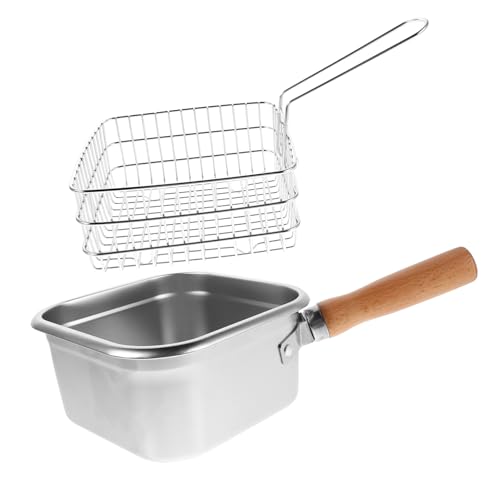 ERINGOGO Edelstahl Fritteuse mit Korb Tragbarer Deep Fryer Topf Kompakt und Leicht für Camping Picknick und Kleine Küchen Multifunktionaler Fisch Hähnchen-frittierbehälter von ERINGOGO