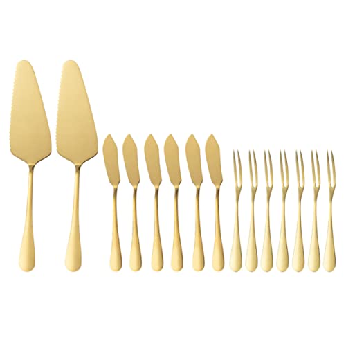 ERINGOGO Edelstahl Kuchenheber Gold mit Tortenrettern Fruchtgabeln Butterteilern Rostfrei Langlebig für Hochzeit Geburtstag Buffet Servierbesteck von ERINGOGO