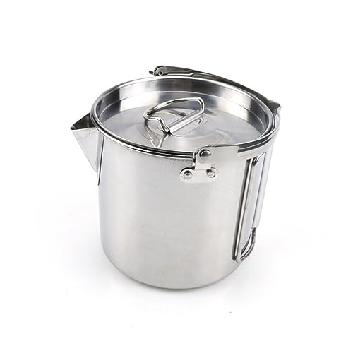 ERINGOGO Edelstahl Wasserkocher Camping Topf mit Deckel Klappbarem Griff Hitzebeständig Leicht für Outdoor Kochen Wandern Picknick Geeignet als Hänge Topf für Lagerfeuer von ERINGOGO