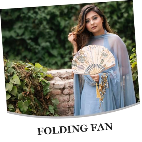 ERINGOGO Faltbarer Handfächer aus mit Vintage Blumenmuster Handlicher Tanz und Dekorationsfächer für Damen Eleganter und Wanddekorationsfächer im Antiken Stil von ERINGOGO