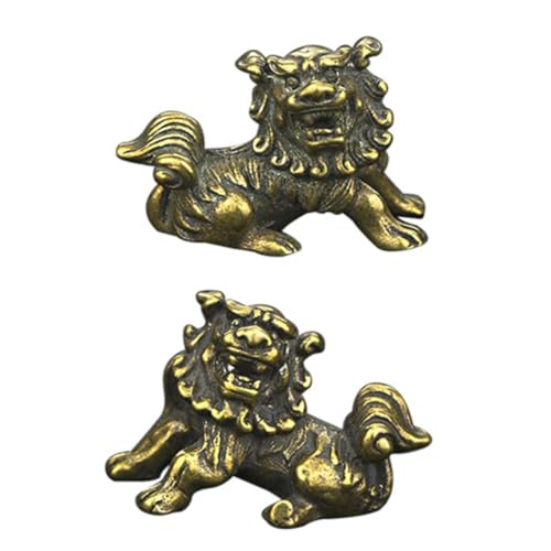 ERINGOGO Feng Shui Löwenornament aus Reinem Messing Handgefertigte Desktop Dekoration Edle Chinesische Figur für Wohlstand und Glück im Zuhause oder Büro Perfektes Geschenkset von ERINGOGO