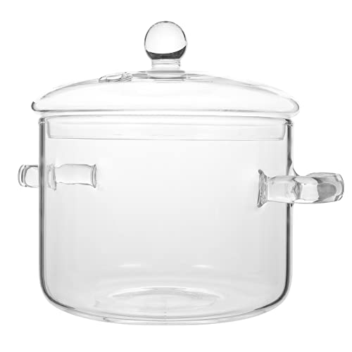 ERINGOGO Glastopf zum Kochen,Hoher Borosilikat- Glas- Suppe Topf Glaskochtopf Mit Doppelgriff Und Deckel Transparent Suppen Topf Für Pasta Nudel Suppe Milch 1900ML von ERINGOGO