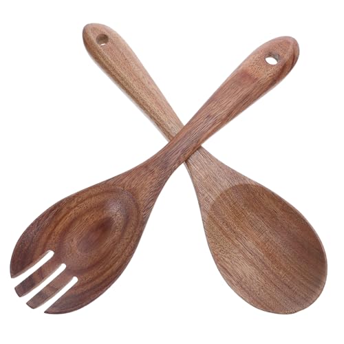 ERINGOGO Holz Salatbesteck aus Langlebigem Holz Leichtes Design Glatte Oberfläche für Einfache Reinigung Kratzfestes Holzlöffel und Gabel zum Servieren und Mischen von Salaten von ERINGOGO