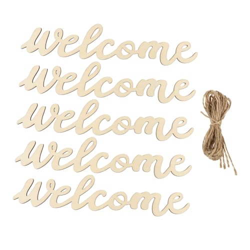 ERINGOGO Holz Willkommensschild mit Aufhängeband Front Door Hanging Ornament für Haustür Türdeko für Hochzeit Bar Hotel Rustikale Holzdekorationsplatte Teiliges von ERINGOGO