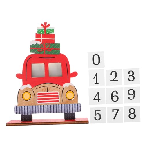 ERINGOGO Holzauto Weihnachtsdeko mit Countdown Blöcken Roter Santa Claus Ornament Langlebiger Holzschmuck Vielseitig als Tischdekoration und Adventskalender Festliche Weihnachtsatmosphäre von ERINGOGO