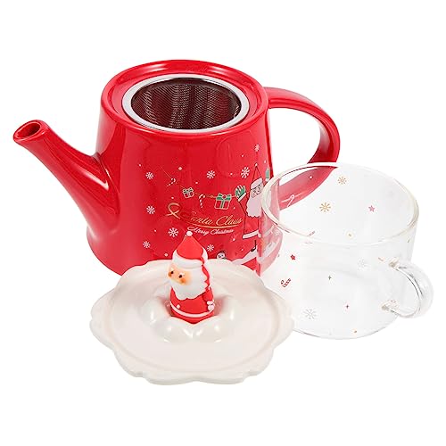 ERINGOGO Keramik Teekannen Set Weihnachtsmann Motiv Teiliges Porzellan Teeservice mit Henkel Platzsparend Stapelbar Hochwertiges Tee Liebhaber von ERINGOGO