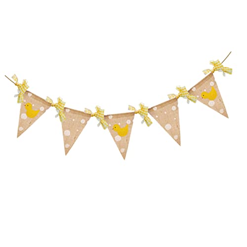ERINGOGO Kindergarten Wimpelgirlande aus Leinen Kleine Gelbe Ente Dreieckige Partyflaggen Geburtstagsdeko Kindergarten Raumdekoration Langlebiges Sackleinen Banner von ERINGOGO