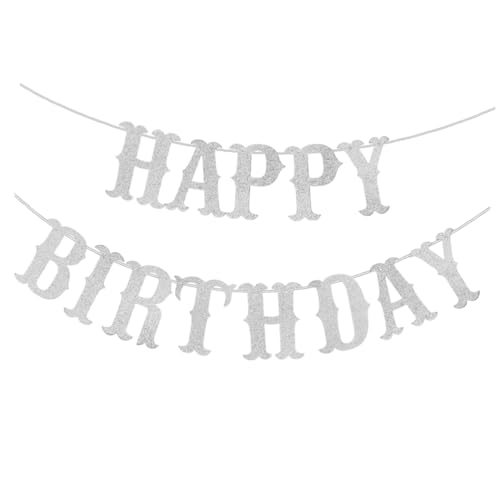 ERINGOGO Lange Doppellagige Happy Birthday Girlande mit Glitzereffekt Silbernes Geburtstagsbanner zum Hängen Wiederverwendbare Partydekoration für Innen und Außen Geburtstagsfeier von ERINGOGO