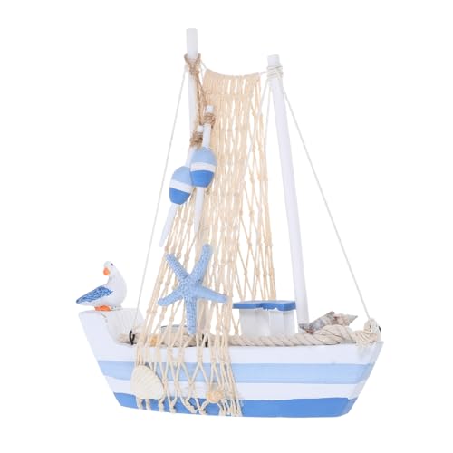 ERINGOGO Mediterranes Holz Segelboot Modell mit Geschnitztem Seebird Design Dekoratives Miniaturschiff für Schreibtisch Nautischer Stil Handgefertigtes Holzboot für Büro und Zuhause von ERINGOGO
