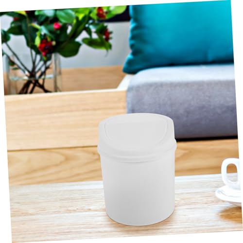 ERINGOGO Mini Desktop Mülleimer mit Schwingdeckel Kompakter Abfalleimer für Schreibtisch Büro Schlafzimmer Badezimmer Platzsparend Leicht zu Reinigen Weiß von ERINGOGO