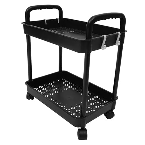 ERINGOGO Mobiler Doppellagiger Aufbewahrungswagen mit Drehbaren Rädern Schmaler Küchen Badregal Organizer Vielseitiger Rollwagen für Büro Werkstatt und Wohnzimmer mit Zufällige Farbe von ERINGOGO