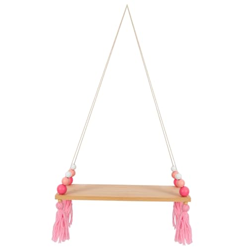 ERINGOGO Nordic Holzregal Mit Rosa Perlen Und Quaste Für Kinderzimmerdekoration Wandregal Organizer Für Schlafzimmer Spielzimmer Und Wohnräume Multifunktional Und Stilvoll von ERINGOGO