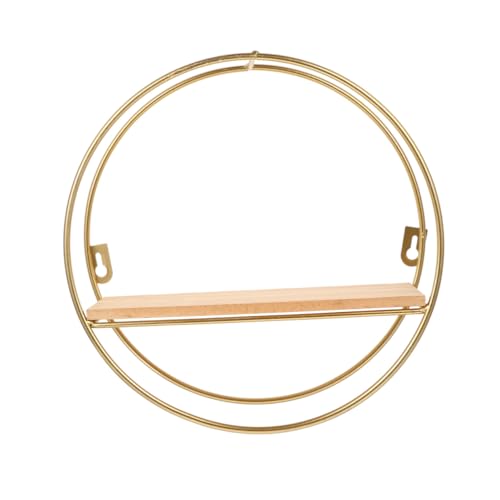 ERINGOGO Nordic Wandregal Rund aus Metall und Holz Geometrisches Floating Shelf Goldfarbene Wanddeko Modernes Wanddekorationsregal für Wohnzimmer und Esszimmer von ERINGOGO