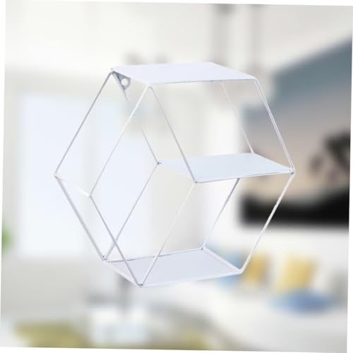 ERINGOGO Nordischer Stil Hexagon Wandregal Weiß Doppelstöckiges Aufbewahrungsregal Wohnzimmer Schlafzimmer Wanddeko Ohne Bohren Multifunktionales Wandboard von ERINGOGO