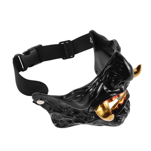 ERINGOGO Oni Samurai Halbgesichtsmaske Hannya Stil Japanische Cosplay Maske aus Resin Verstellbar für Halloween Kostüm und Themenparty Erwachsene von ERINGOGO