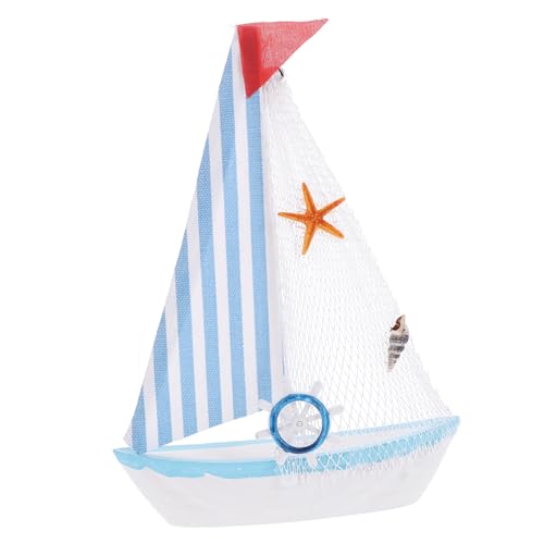 ERINGOGO Holz Segelboot Modell Mediterranem Stil Tischdeko Für Büro Und Zuhause Handgefertigtes Ornament Aus Holz Mit Stoffdetails Für Partys Und Besondere Anlässe von ERINGOGO