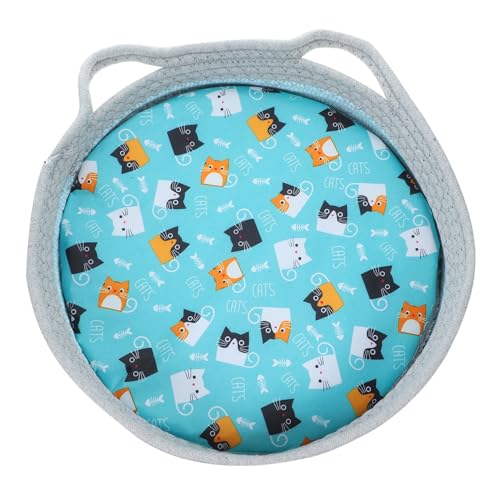ERINGOGO Woven Katzenbett aus Atmungsaktivem Baumwollseil Kleines Katzen und Hundebett mit Abnehmbarem Doppelseitigem Kissen Stabiles Komfortables Schlafnest für Kleine Haustiere Blau von ERINGOGO