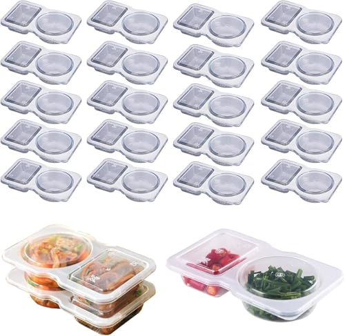 ERISAMO Reusable Snack Pack Containers, Double Compartment Snack Containers with Lids, Thickened and Portable Reusable Snack Packs,Double Compartment Condiment Container (20Pcs) von ERISAMO