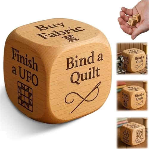 Quilters's Dice, Handmade Wooden Quilting Decision 6 Sided Dice with Engraved Tasks, Fun Practical Tool for DIY Sewing Enthusiasts, Unique Gift for Quilters Crafters Stocking Stuffers (1) von ERISAMO
