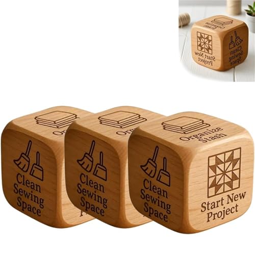 Quilters's Dice, Handmade Wooden Quilting Decision 6 Sided Dice with Engraved Tasks, Fun Practical Tool for DIY Sewing Enthusiasts, Unique Gift for Quilters Crafters Stocking Stuffers (3) von ERISAMO