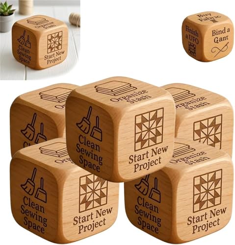 Quilters's Dice, Handmade Wooden Quilting Decision 6 Sided Dice with Engraved Tasks, Fun Practical Tool for DIY Sewing Enthusiasts, Unique Gift for Quilters Crafters Stocking Stuffers (5) von ERISAMO
