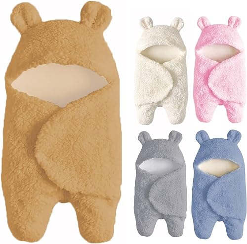 ERKIES Babyschlafsack, 100% Baumwolle Plüsch Swaddle Decken, Pucksack Baby 0-3 Monate, verstellbares Wickeldecke für Neugeborene waschlappen Baby (S(0-3 Monaten), Braun) von ERKIES