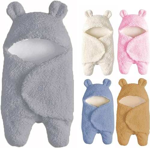 ERKIES Babyschlafsack, 100% Baumwolle Plüsch Swaddle Decken, Pucksack Baby 0-3 Monate, verstellbares Wickeldecke für Neugeborene waschlappen Baby (S(0-3 Monaten), Grau) von ERKIES