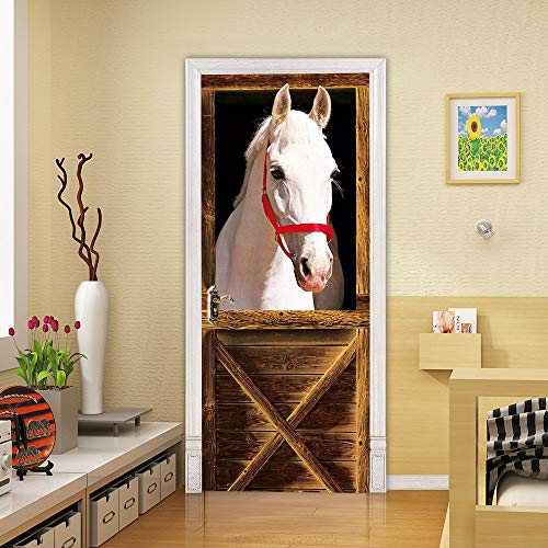 VIRANDA Türtapete Selbstklebend 3D Pferd Türaufkleber TürPoster PVC Abnehmbar Wasserdichte Türfolie Poster Stickers für Schlafzimmer Wand Türdekoration 77x200cm von VIRANDA