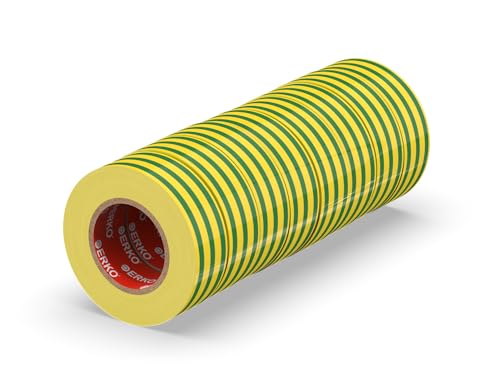 ERKO - PVC Isolierband Set 19mm x 20m | Elektrische Leitungen Reparatur | Hochflexibel mit starker Klebekraft | Chemiebeständig, Gelb-Grün, 8er-Pack, Polyvinyl Chlorid von ERKO