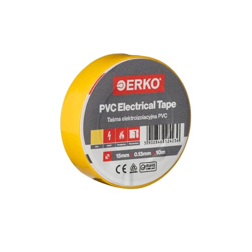 ERKO Isolierband PVC 15mm x 10m | Elektrische Leitungen Reparatur | Gelb I Hochflexibel mit starker Klebekraft | Chemiebeständig, Polyvinyl Chlorid I Universal von ERKO