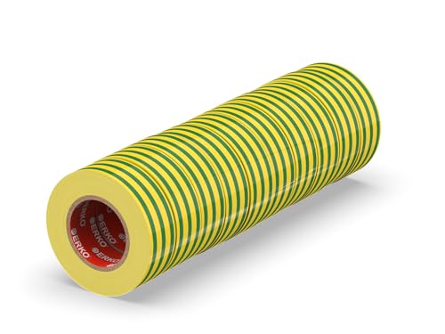 ERKO - Isolierband Gelb-Grün 10er Pack 15mm x 10m PVC | Elektrische Leitungen Reparatur | Hochflexibel mit starker Klebekraft | Chemiebeständig | Wasserfest von ERKO