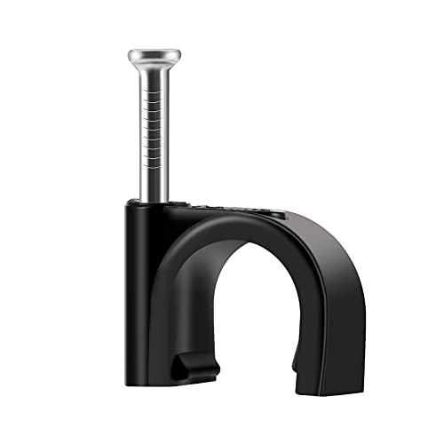 ERKXD Schwarze Kabelclips mit Stahlnägeln – 10 mm – langlebig an der Wand, rund von ERKXD