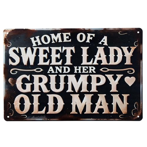 ERLOOD Home Of A Sweet Lady And Her Grumpy Old Man Metalldekor Rustikale Antike Dekorationen Wissen Home Happiness Blechschilder 8x12 Schwarz von ERLOOD