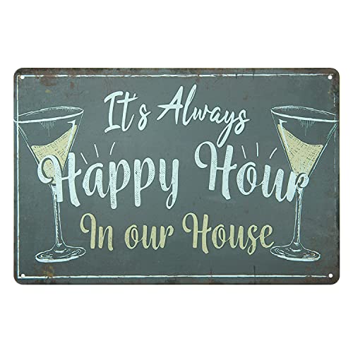 ERLOOD Metall-Blechschild mit Aufschrift "It's Always Happy Hour In Our House", Bar, Kneipe, Männerhöhle, Wanddekoration, 20,3 x 30,5 cm von ERLOOD