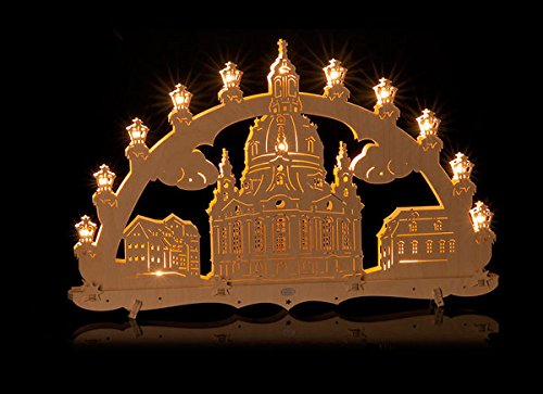 Schwibbogen Gross innenbeleuchtet, Frauenkirche weihnachtlicher Lichterbogen aus Holz, Weihnachtsdekoration Erzgebirge von ERM Holzmanufaktur