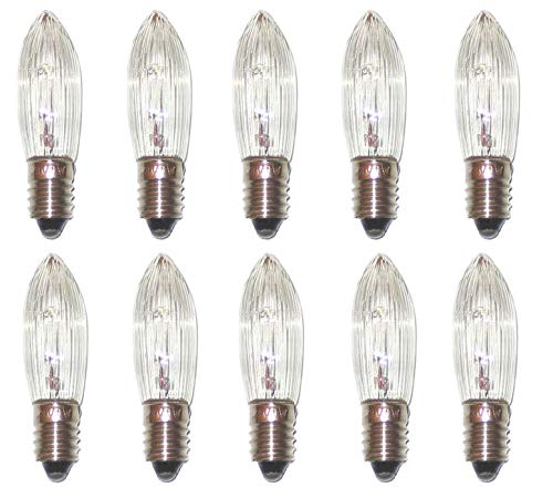 ERM Holzmanufaktur Spitzschaftkerze Riffelkerze Topkerze 23V 3W E10 10er Pack Ersatzkerzen Schwibbogen Lichterkette von ERM Holzmanufaktur