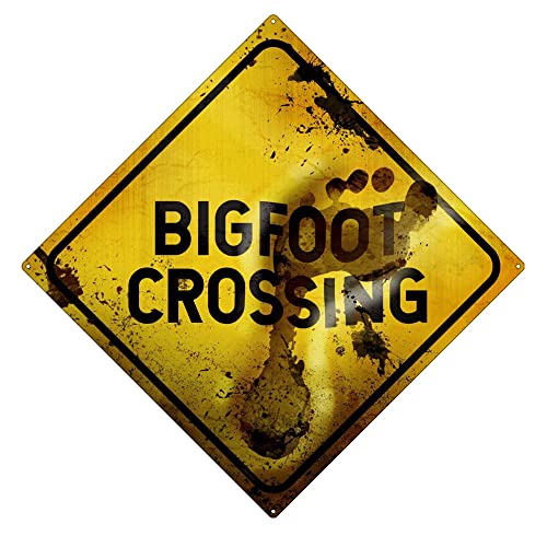 Bigfoot Crossing Schild Metall Blechschild – Gelb Caution Wall Art – Zaun Wanddekoration großes quadratisches Schild 30,5 x 30,5 cm von ERMUHEY